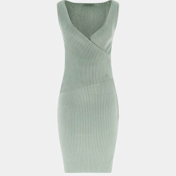 Guess Women's Lucille Rib-Knit Faux-Wrap Sleeveless Dress - MALIBU SAGE - Picture 3 of 6